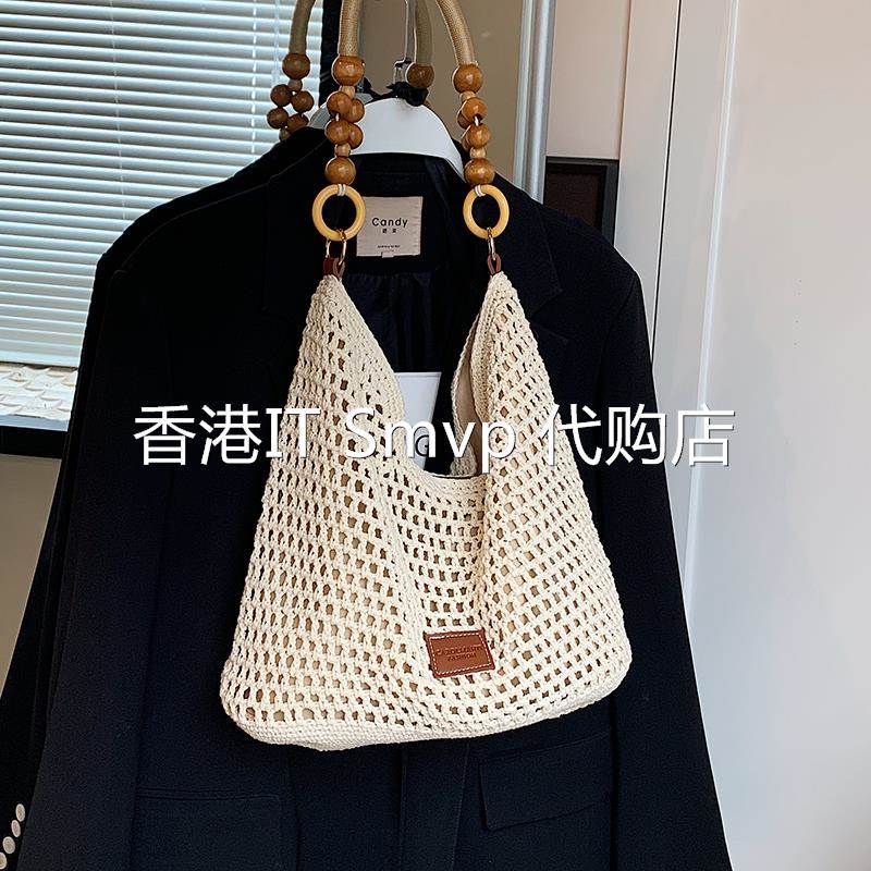 香港IT Smvp草编包女大容量2025新款夏季休闲斜挎通勤托特手工编