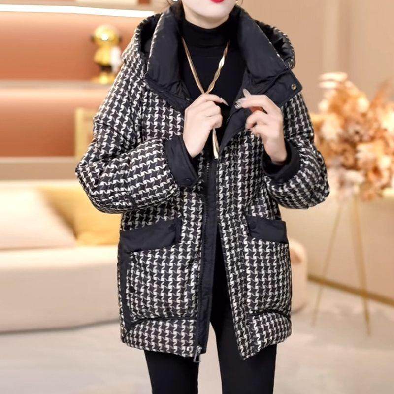 超好看千鸟格2024冬季新款短棉衣/棉服