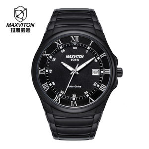 玛斯威顿光能手表男夜光防水精钢日历全自动机械式复古手表薄款男