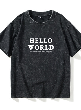 程序员hello world码农编程语言T恤短袖黑色衣服女男圆领大码宽松