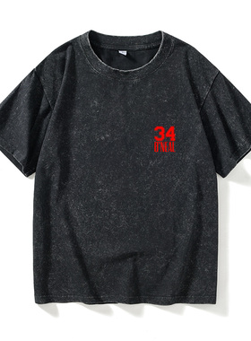 湖 人34号大鲨鱼奥尼尔T恤短袖黑色衣服女男圆领大码宽松夏季情侣