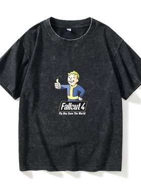 辐射4fallout pipboy哔哔小子T恤短袖特大号衣服女男圆领大码宽松
