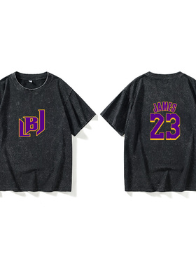 LBJ勒布朗詹姆斯小皇帝湖人23T恤短袖学生衣服男女圆领大码宽松夏