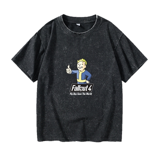 辐射4fallout pipboy哔哔小子T恤短袖特大号衣服女男圆领大码宽松