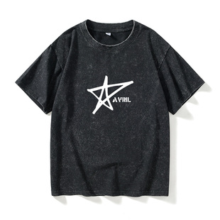 宽松 衣服女男圆领大码 欧美潮牌摇滚小天后Avril艾薇儿T恤短袖 个性