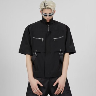 男短袖 2026爆款 衬衫 风金属拉链工装 多口袋设计感宽松衬衣 痞帅中式