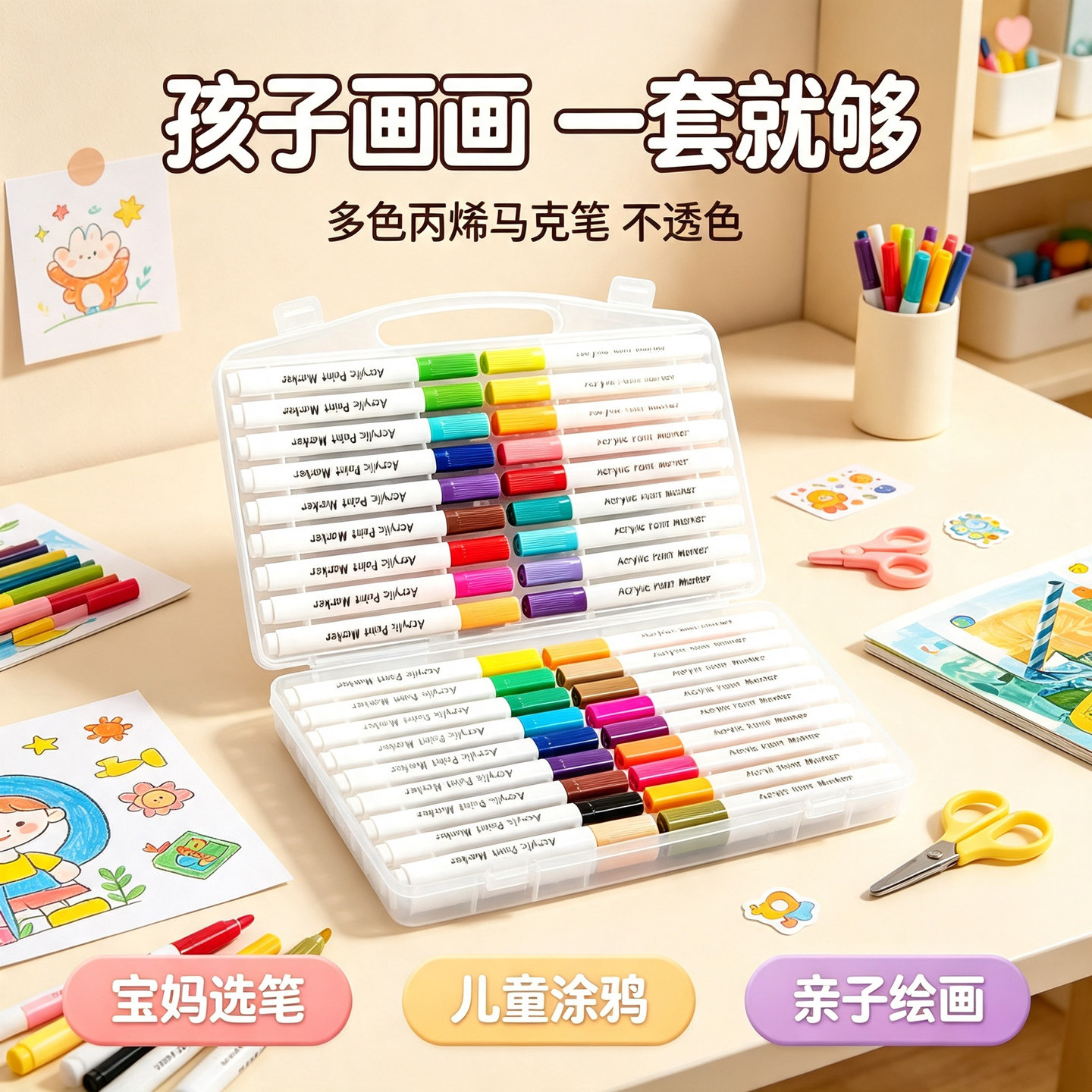丙烯马克笔水性可水洗DIY彩色