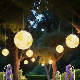 太阳能户外花园月球吊线灯网红餐厅户外庭院发光月球灯