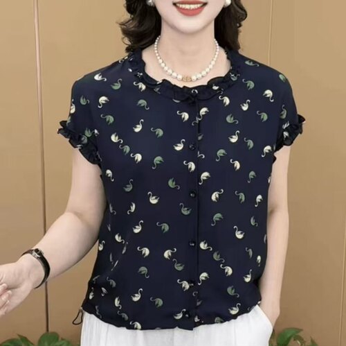 2026夏季新款时尚百搭减龄短袖T印花衬衫大码女胖MM冰凉薄上衣潮