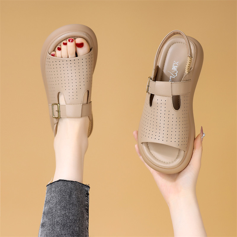 复古厚底编织凉鞋女2025新款夏外穿不累脚仙女百搭休闲女沙滩凉鞋