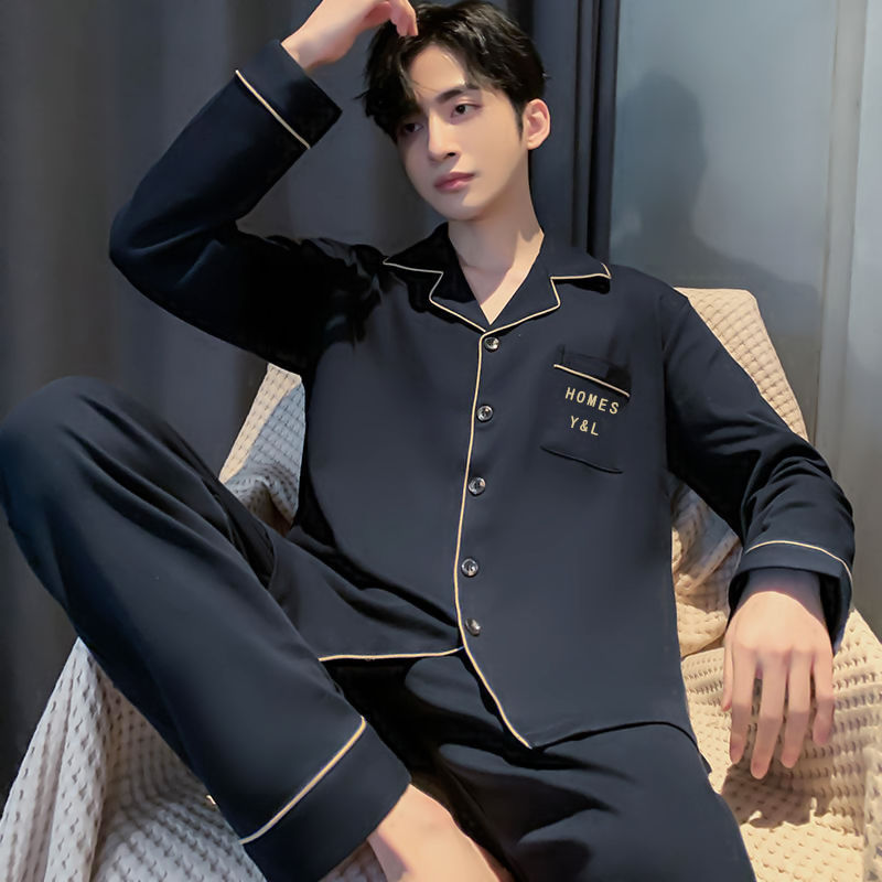 100%纯棉睡衣男士春秋款全棉长袖薄款大码5XL男款家居服透气舒适