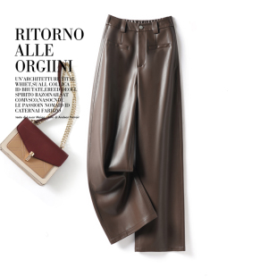 高腰显瘦休闲百搭阔腿皮裤 绵羊皮长裤 女2025秋冬新款 海宁真皮皮裤