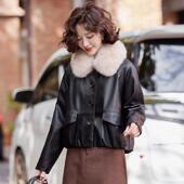 加绒加厚韩版 2025秋冬新款 海宁真皮皮衣外套女短款 宽松大毛领夹克