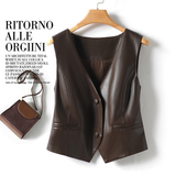 真皮马甲女2025秋冬新款 马夹坎肩外套 V领绵羊皮简约显瘦百搭无袖