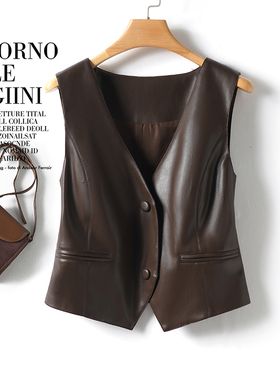 真皮马甲女2025秋冬新款V领绵羊皮简约显瘦百搭无袖马夹坎肩外套