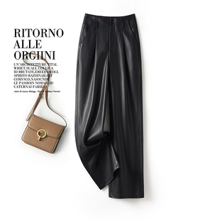 高腰显瘦休闲百搭阔腿皮裤 绵羊皮长裤 女2025秋冬新款 海宁真皮皮裤