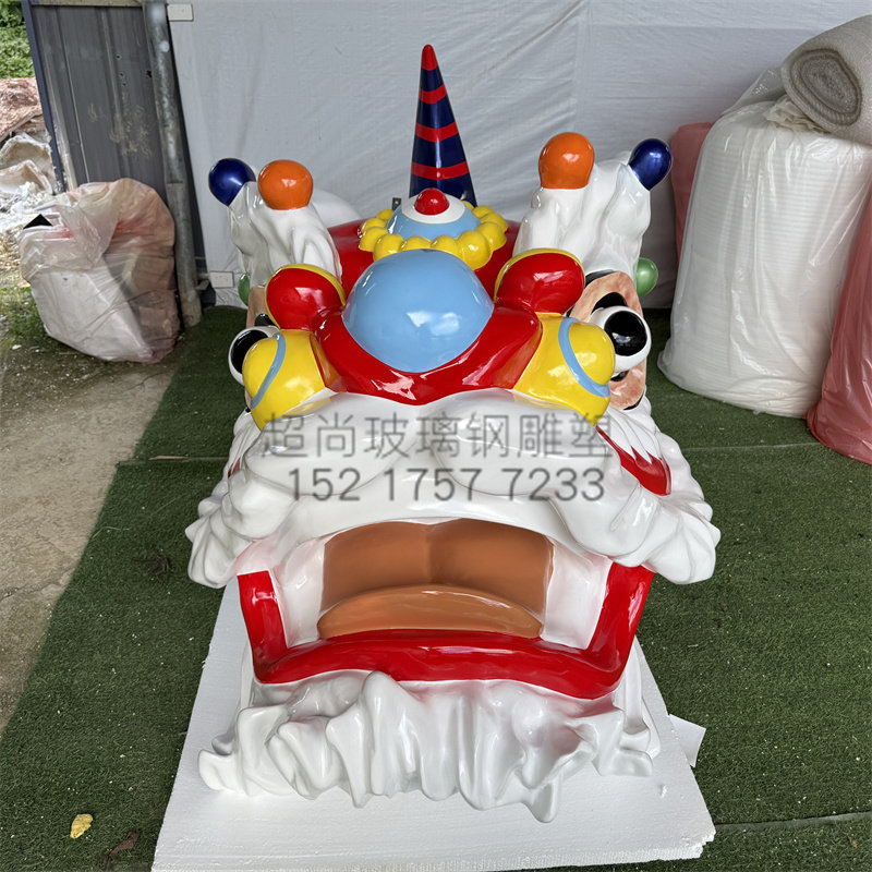 玻璃钢醒狮雕塑仿真狮子头定制