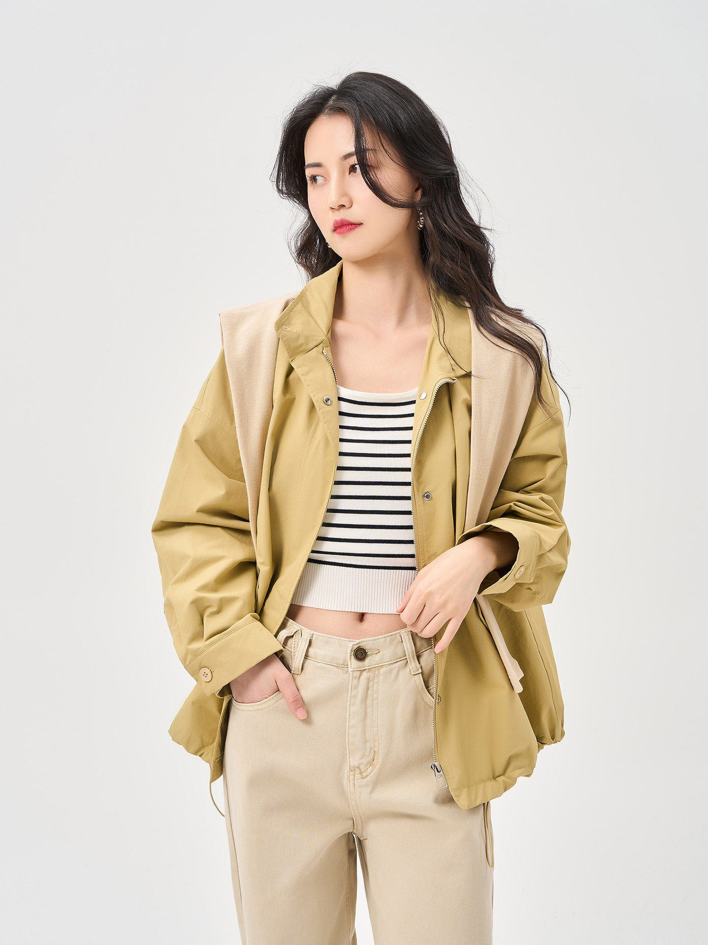 joy speaker桔尚黄色工装外套女小个子英伦风春秋新款时尚上衣潮