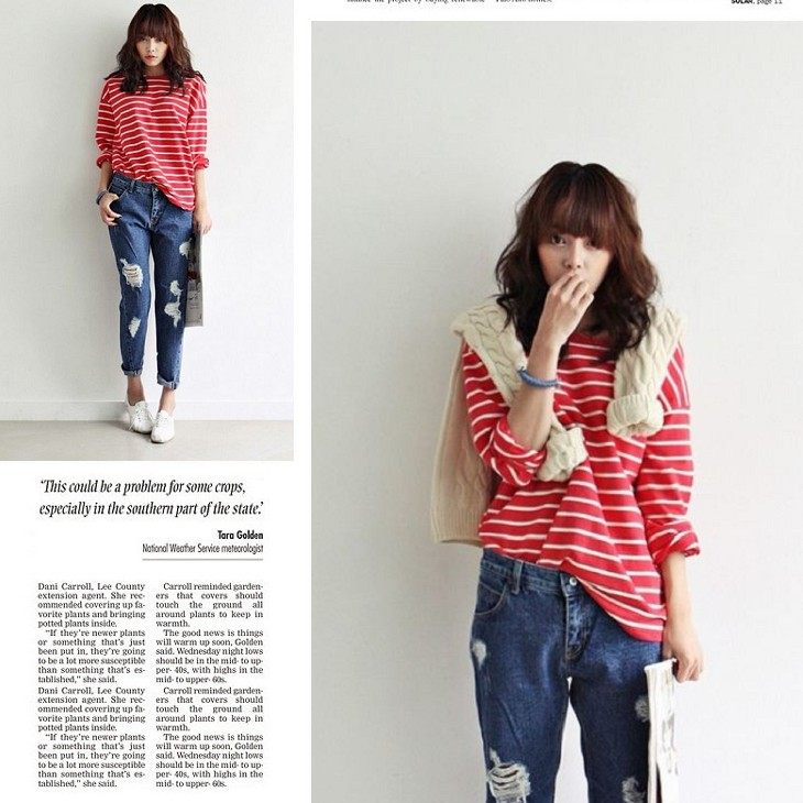 k503韩国女装代条纹宽松春秋女长袖卫衣t恤打底衫毛圈棉质现货