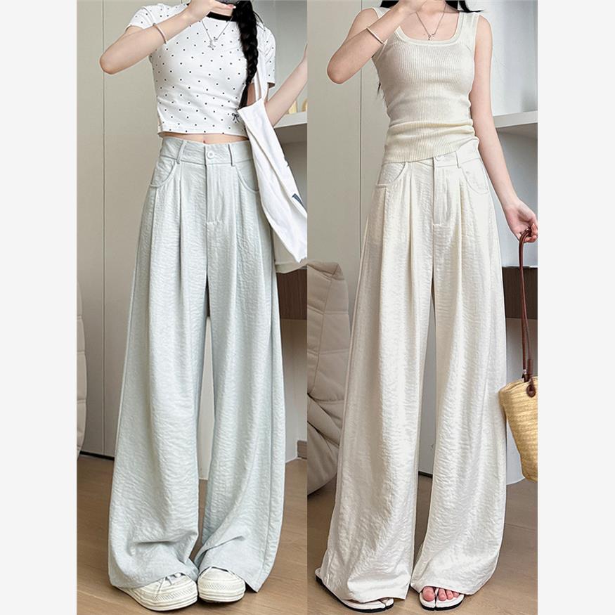 白色奶芙西装裤女夏季2025新款宽松垂感休闲直筒裤高腰山本阔腿裤