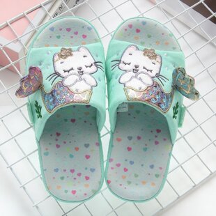 小女孩室内鞋 家丽芙卡通可爱猫咪儿童拖鞋 防滑吸汗露趾家居布拖鞋