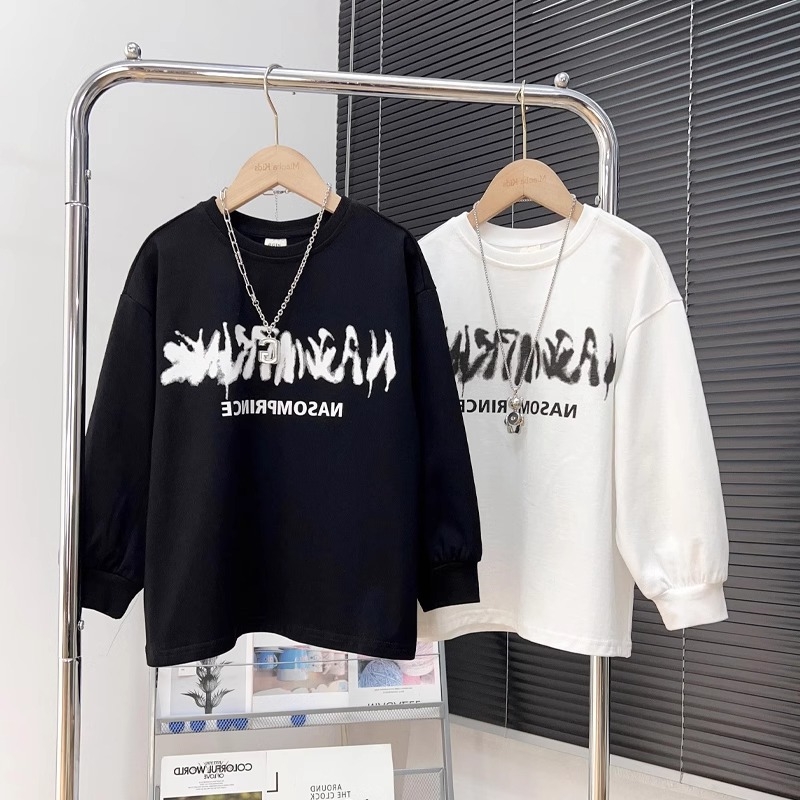 男童字母印花长袖T恤2025春秋新款中大童百搭上衣儿童纯棉打底衫