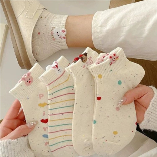 卡通袜子女短袜春夏季韩版透气ins潮可爱点子纱小兔短筒浅口船袜