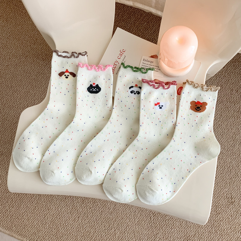 可爱袜子女春秋中筒袜高筒外穿ins潮网红长袜女木耳边堆堆袜