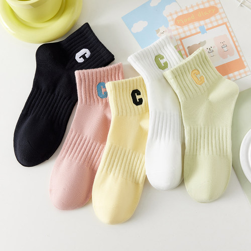 紫卡兔多巴胺夏季女字母H短袜