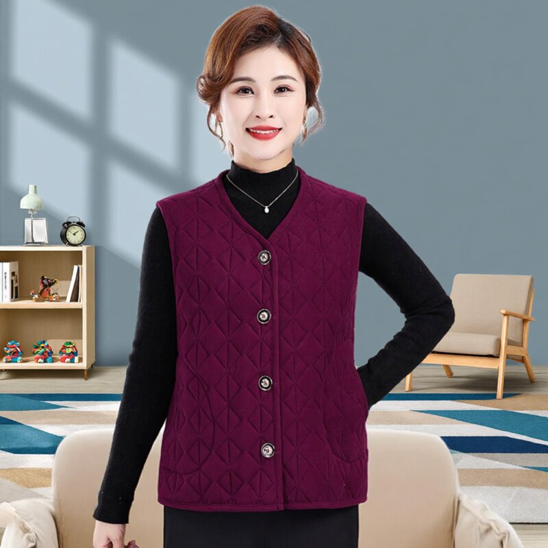中老年秋冬德国丝绒棉质背心女式保暖背心母亲服羊毛衬里内穿外背