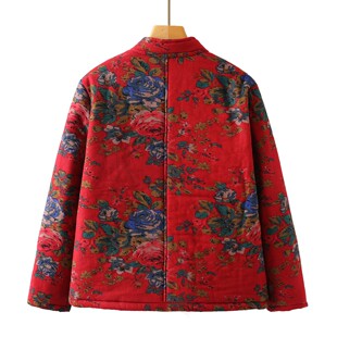 棉麻妈妈装小棉袄夹棉加绒棉服复古民族风宽松大码网红东北老花布