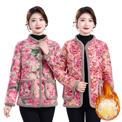 新款冬季妈妈洋气棉衣加绒加厚棉袄中老年女保暖外套大码时尚棉服