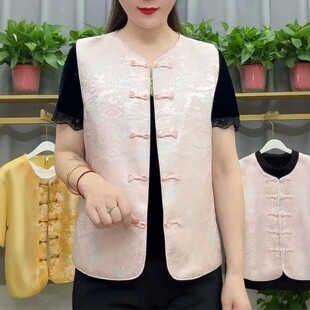 新中式国风显瘦喜庆马甲U休闲宽松圆领百搭显瘦简约减龄气质上衣