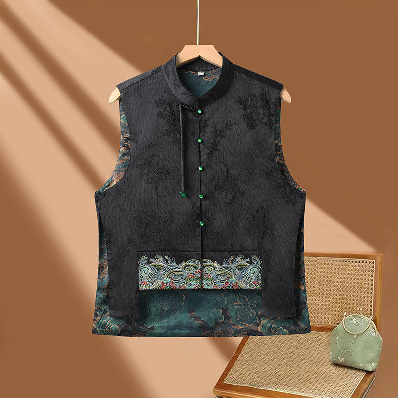 妈妈装2026春秋新款中国风背心马甲大码双面穿坎肩上衣新中式唐装