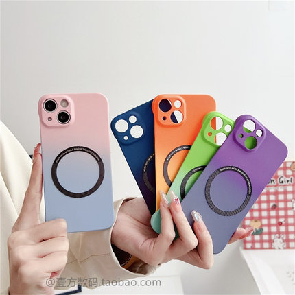 粉蓝色渐变无边框带磁吸适用OPPOFindX8手机壳x7ultra/X6硬Reno12/14/13薄10/9pro+套7se8/6/5k/a58/a56套K12