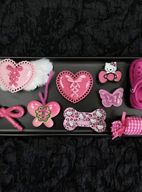 甜美粉红色系洞洞鞋配饰迷你洞洞鞋粉嫩蝴蝶结鞋扣甜美可爱鞋花