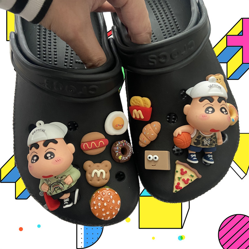 洞洞鞋配饰diy鞋扣鞋花立体蜡笔小新和小白儿童立体可拆卸