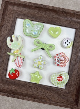 新款ins风甜美少女心洞洞鞋diy鞋扣小清新果绿色鞋配饰蝴蝶鞋花