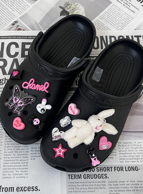 毛绒蝴蝶小兔暗黑鞋花鞋扣装饰适配卡洛驰crocs洞洞鞋配饰DIY芭比