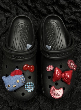 红色系蝴蝶结猫和小鱼洞洞鞋鞋扣diy可拆卸可爱牛仔kt鞋花鞋装饰