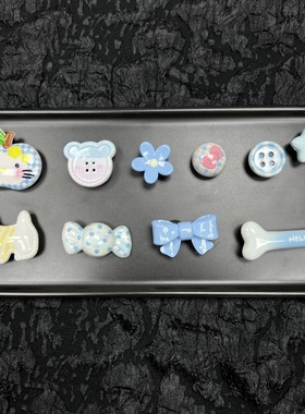 新款热销蓝色系猫咪小狗鞋扣diy树脂配件鞋花洞洞鞋配饰鞋面装饰