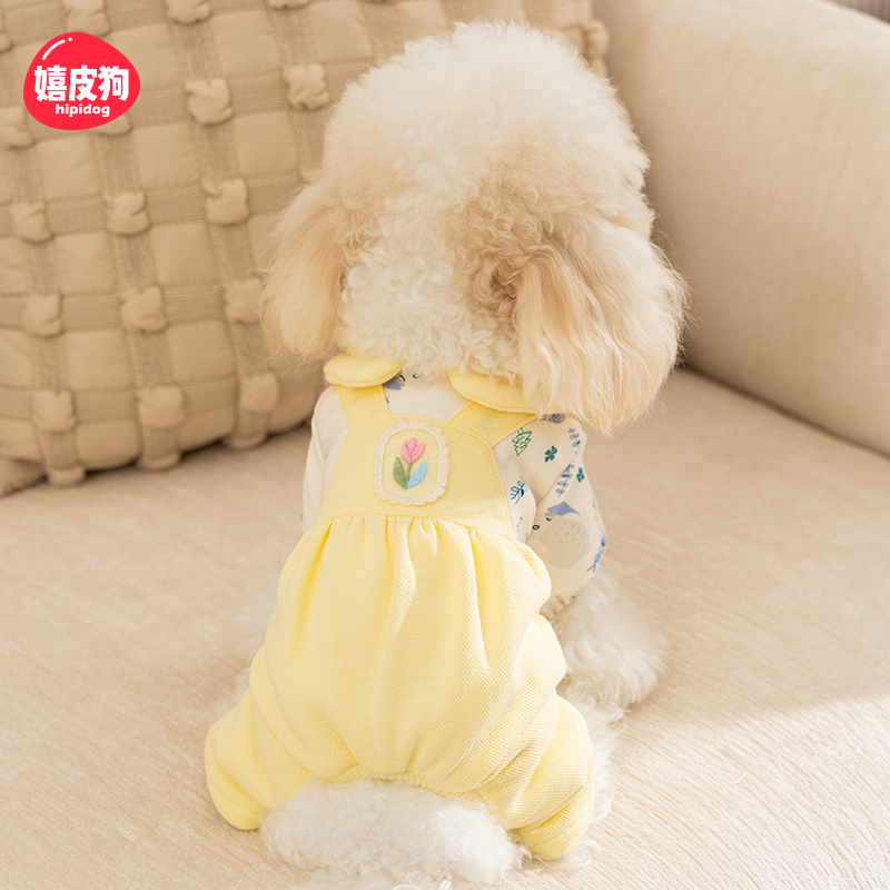 小狗狗衣服宠物泰迪比熊雪纳瑞小型犬秋冬款翻领漂亮小花四脚棉衣