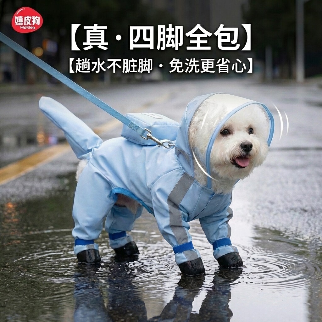 嬉皮狗小狗狗雨衣泰迪比熊雪纳瑞小型犬宠物专用防水防脏衣服蓝色