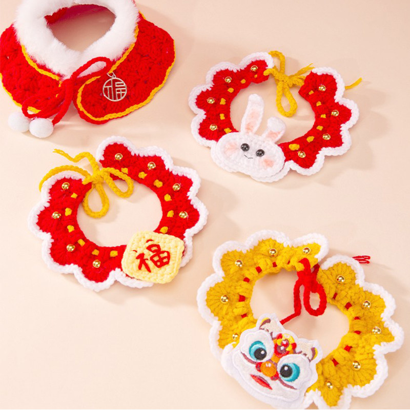 新年喜庆可爱猫咪项圈手工编织宠物小猫幼猫围脖针织装饰狗狗项链