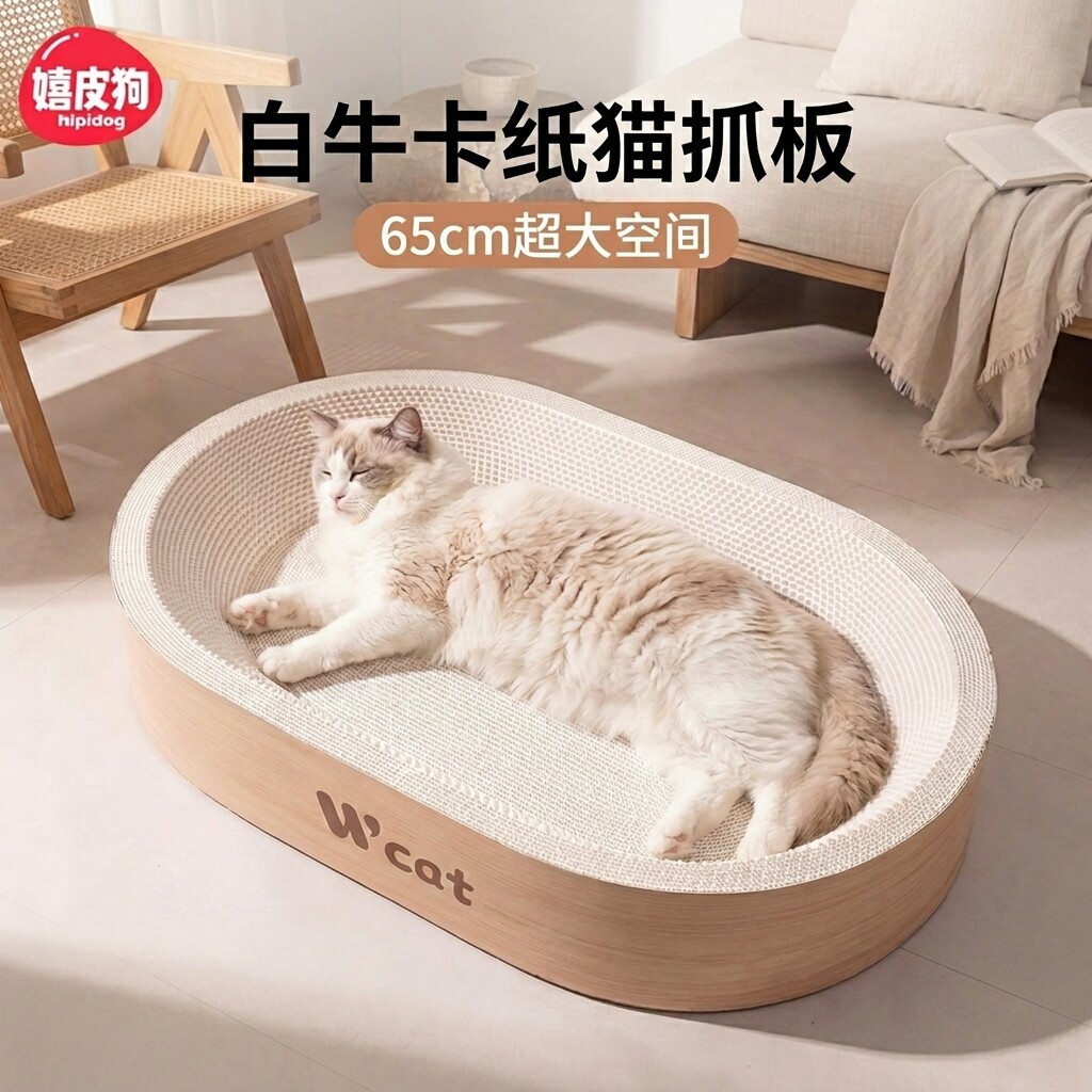 白牛卡纸猫抓板窝猫窝耐磨不掉屑猫爪板木浆纸瓦楞纸大号猫咪磨爪
