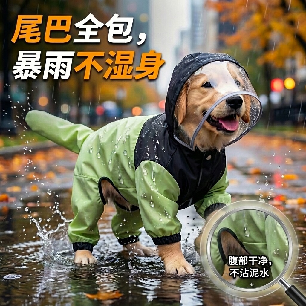 嬉皮狗宠物衣服金毛边牧萨摩耶专用四脚防水遛狗防脏中大型犬雨衣