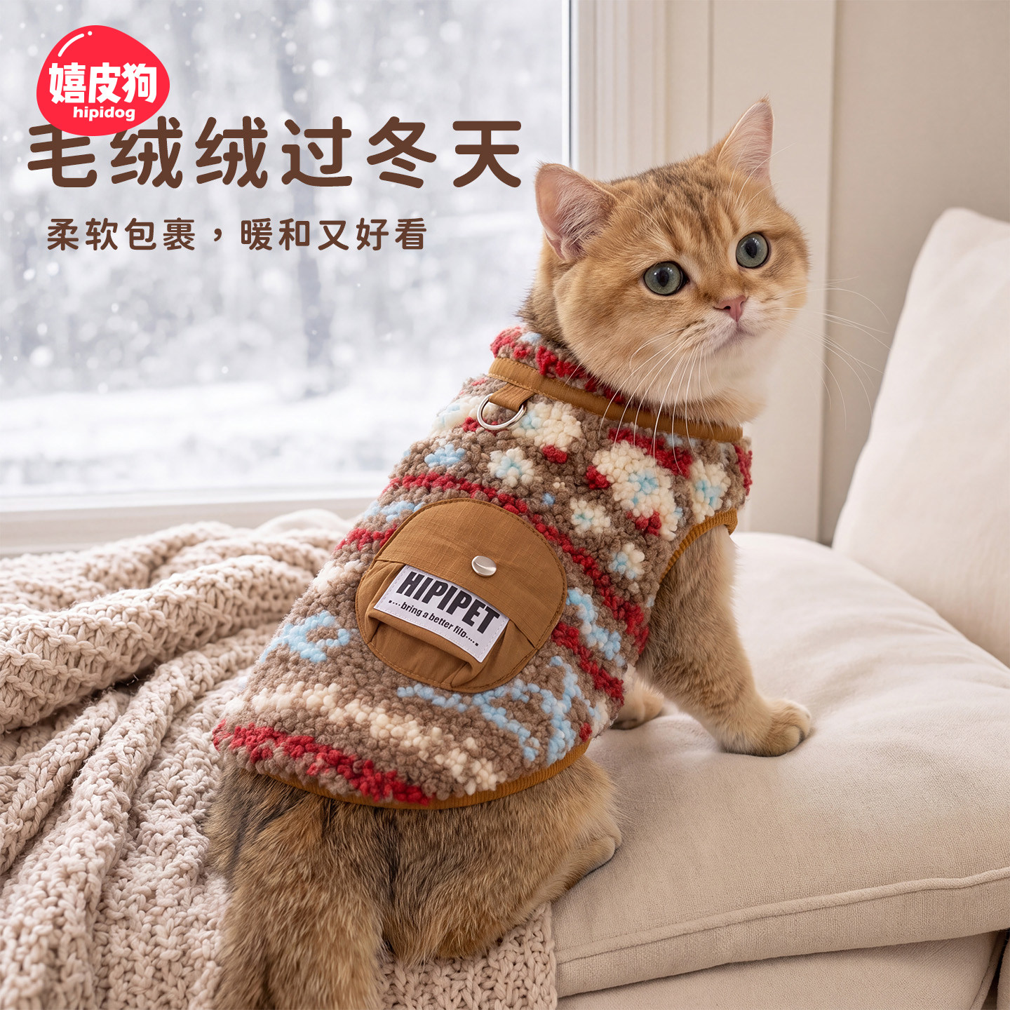 嬉皮狗猫咪衣服秋冬加厚保暖马甲泰迪比熊小型犬猫狗通用防寒背心