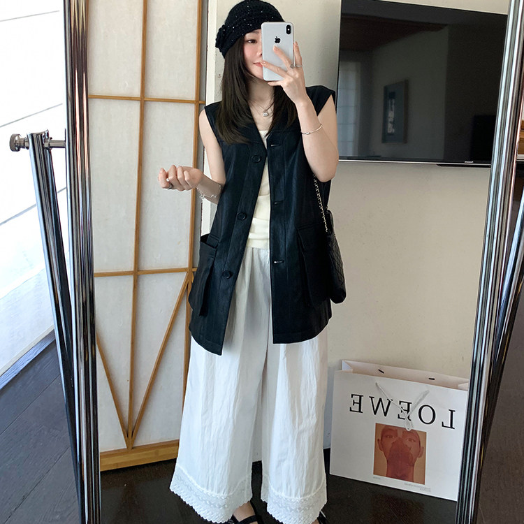 高端定制马甲女时髦洋气2025新款秋黑色无袖超软蛋白皮衣外套减龄