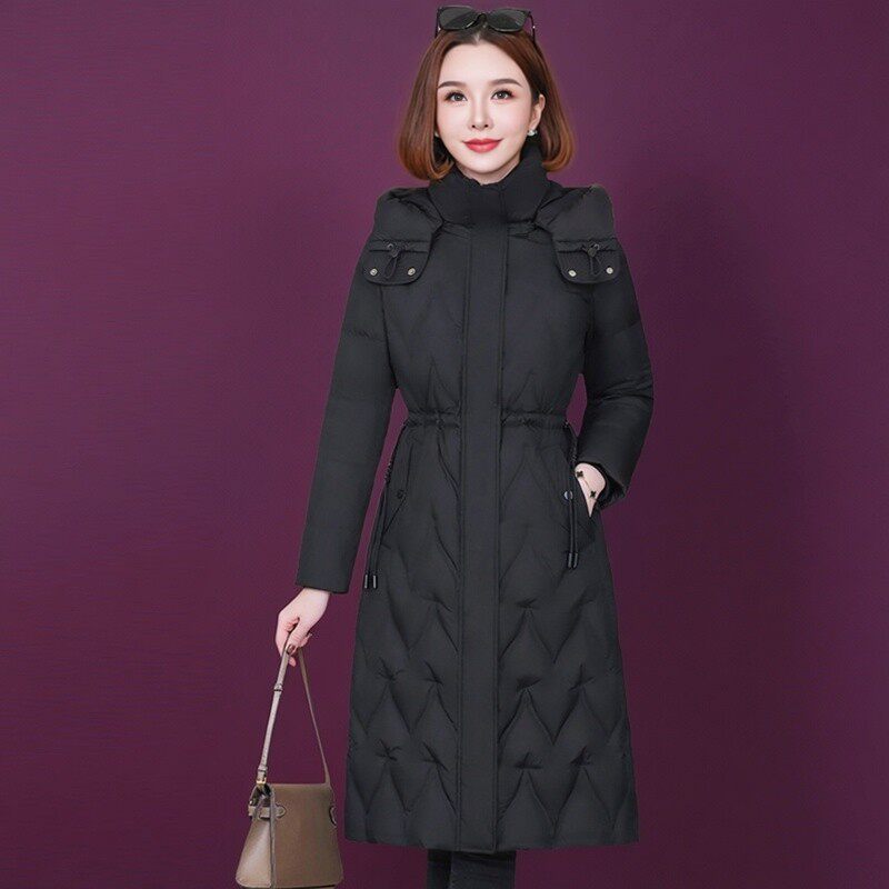 洋气时尚白鸭绒羽绒服中长款气质年轻妈妈女装2025年冬季黑色新款