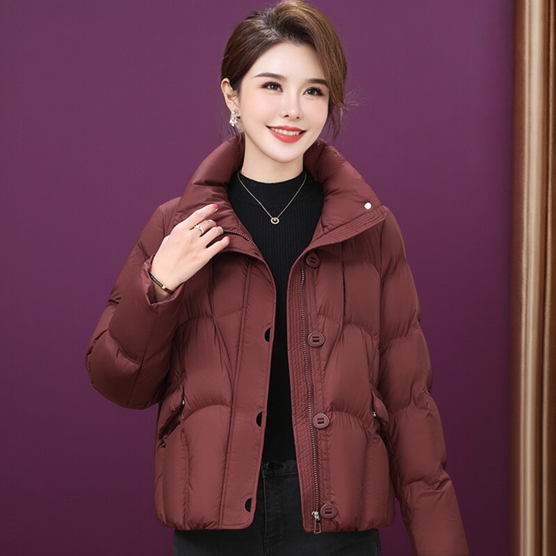 2025年冬季新款加厚保暖90白鸭绒羽绒服女宽松短款妈妈装立领外套,女装/女士精品,羽绒服,淘宝优惠券,粉丝福利购,淘宝优惠卷